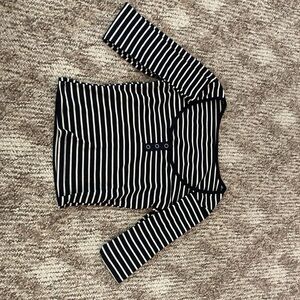 Striped Long Sleeve Scoop Neck Tee - Black & White